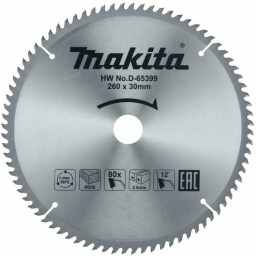 Диск пильный для дерева Makita, 260x30х1,8 80 зубьев (D-65399) Диск пильный для дерева Makita, 260x30х1,8 80 зубьев (D-65399)